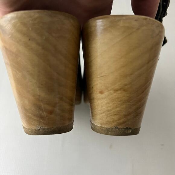 No. 6 Leather Wedge Clog Slingback Pump Wooden Platform Weave Women Size 39 - Picture 12 of 14
